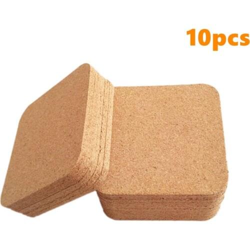 10pcs 3.9" Square Cork Coasters for Cold Drinks Wine Glasses Plants Cups and Mugs Screen Printing Blanks