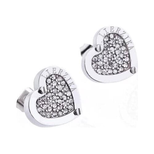 Lierzika brand stainless steel silver color full stone with heart earrings
