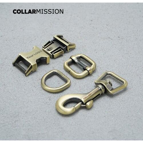 Metal buckle+adjust buckle+D ring+metal dog clasp/set) provide laser engraving service customize LOGO 15mm copper