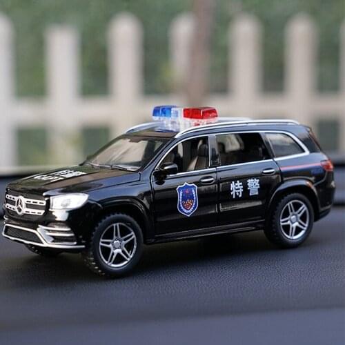1/32 Benz GLS Alloy Car Model Police Childrens Toy Car Metal Public Security Special Diecast Car Sound Light Pull Back Vehicles