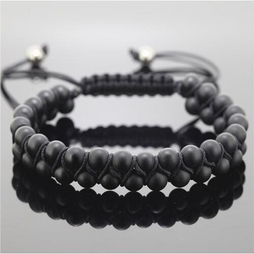 Charm Natural Stone Men Macrame Bracelet 6mm Sediment Statement Beads Bracelet Matte Statement Beads Braiding Bracelet