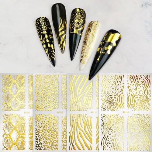 Animal Texture Nail Art Sticker Set Self Adhesive 3D Bronzing Snakeskin Pattern Nail Sticker Waterproof Nail Art Stick D