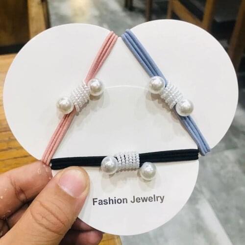 Korean Style Delicate Hair Band Sweet Fine Design Pearl Decor Hair Rope High Elastic Hair Rings Women Girls Hair Accessories