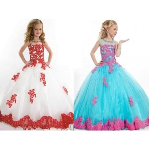 Formal New Fashion 2020 Kids Flower Girl Dresses Ball Gown Beads High Quality Lace Tulle Floor Length Kid Pageant Gowns for Girl