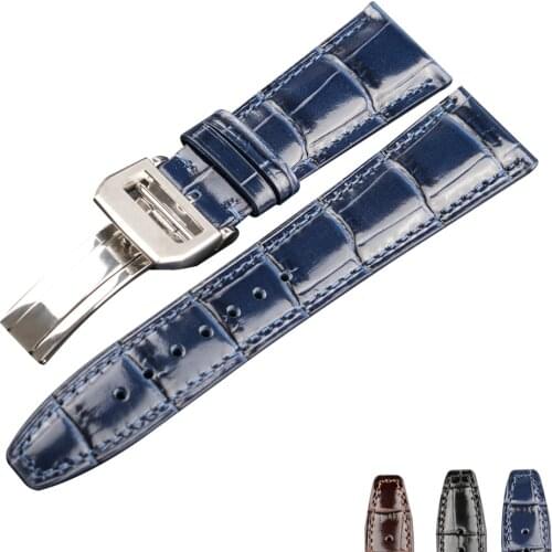New Crocodile Grain Watchbands for IWC Portugues Pilot Genuine Leather Watch Band Bracelet Strap accessory 22mm Brown Black Blue