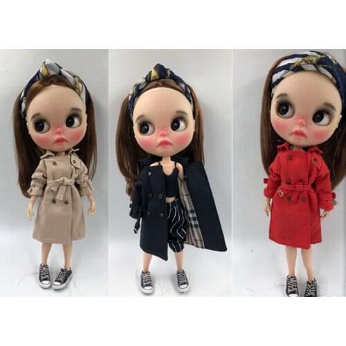 Dolls Blyth Clothing Long Sleeve Wine Coat/Pattern Scarf for blyth,Azone S,OB24 Doll Accessories for 1/6 Dolls