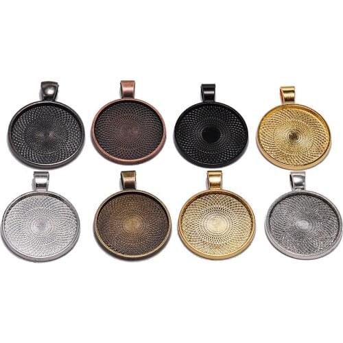 10pcs/lot 25 mm Pendant Necklace DIY Jewelry Making Cabochon Base Plated Classic Pattern Crafts Setting Supplies Wholesale