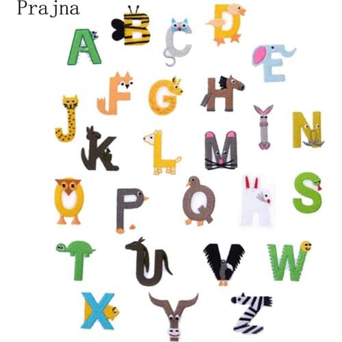Prajna Cute Letter Alphabet Patch Cat Bee Rabbit Cartoon Iron On Patches Ironing Stickers Cheap Embroidered Patches For Clothes