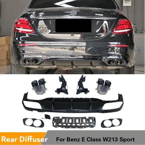PP Rear Bumper Diffuser for Mercedes-Benz E Class W213 Sport Sedan 2017 - 2019 Rear Diffuser Lip Spoiler with Exhaust Tips