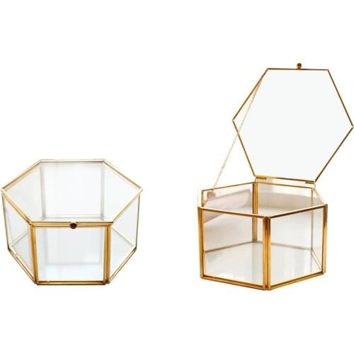 Nordic Hexagonal Transparent Glass Flower Room Glass Ring Box Wedding Ring Box Cover Innovative Home Decoration Crafts