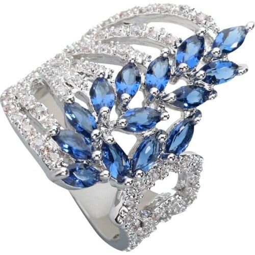 Deluxe Blue Stone 2*4mm Semi-precious Stone Silver Cool For Women Ring Q1660