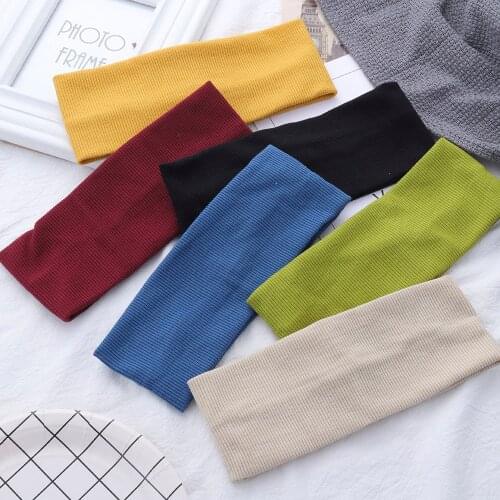 Women Headband Solid Color Wide Turban Twist Knitted Cotton Hairband Hair Accessories Colorful Yoga Exercise Headwrap