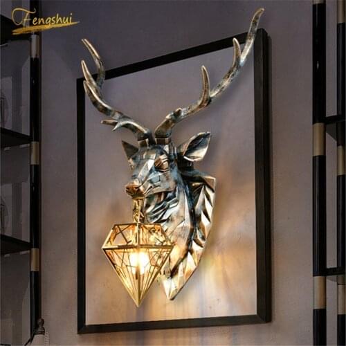 Nordic Antlers Wall Lamp Home Decor Retro Art Deer Head Wall Light Living Room Kitchen Loft Aisle Background Wall Lamp Lighting