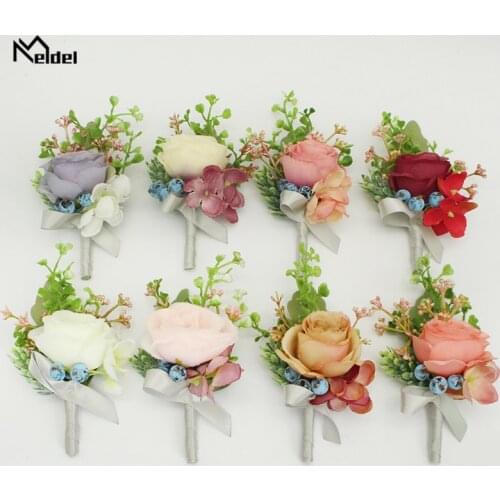 Meldel Wedding Corsage Boutonniere Bride Bracelet Wrist Flower Pink Rose Groom Boutonniere Wedding Planner Girl Wrist Corsages