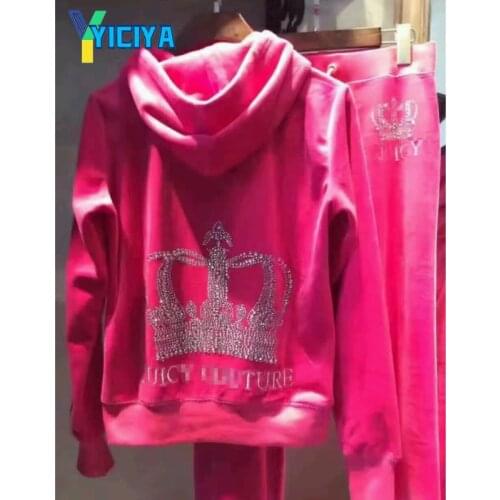 YICIYA Spring and autumn velvet suit leisure sports home wear small foot two piece set womens slim Korean version,met,suit