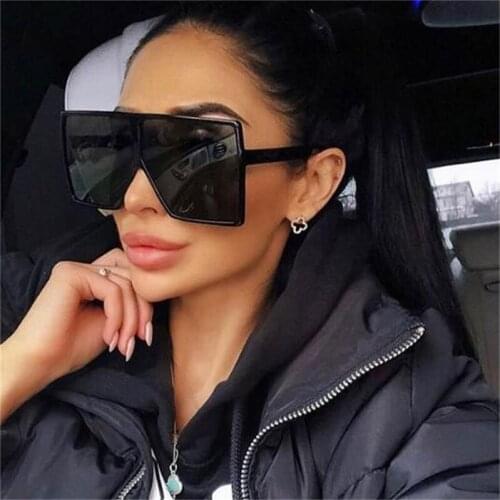 Vintage Black Large Square Sunglasses Women Mens Brand Designer Trendy Sunglasses Female Classic Shades Brief Glasses