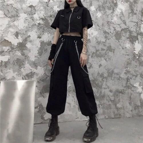 Clothing women 2020 Female summer Korean short-sleeved shirt and high-waist sports hip-hop overalls two-piece suit harajuku