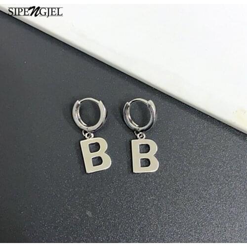 SIPENGJEL Fashion Gold Silver Color A-z Initials Letter Earrings 26 Alphabet Hoop Earrings For Women Korean Style Jewelry