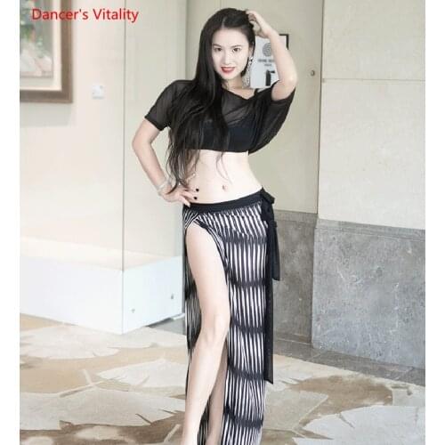 Belly Dance Practice Clothes for Women Bellydancing Set Chiffon Top+zebra Long Skirt 2pcs Suit Adult Oriental Dance Clothing