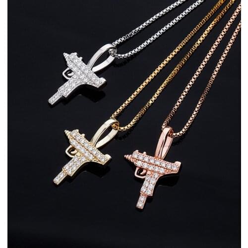 Cubic Zirconia Paved S925 Sterling Silver Bling Ice Out Gun Pendants Necklaces for Women Fashion Charm Jewelry Drop Shipping