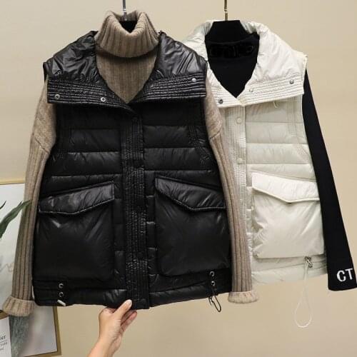 Warm Thin Down Cotton Black Vest Jackets Women Short Wild Winter Gilet Top Korean Casual Sleeveless Waistcoat Chaleco Mujer Coat
