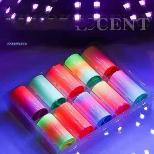 1Box 100X4cm/Roll Neon Nail Art Transfer Foil Sticker Set 10 Designs Gradient Laser Paper Slider Nail Foil Sticker10 Rolls Foil