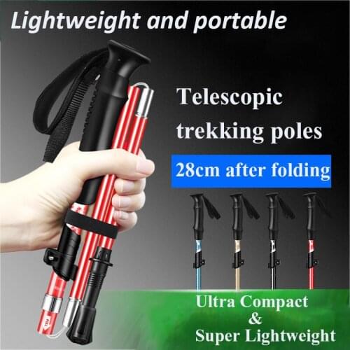 1pcs Super light fold Trekking poles Telescopic cane Mountain climbing equipment Carbon-free crutches Outdoor multifunctional