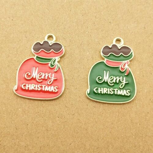 10pcs 17x24mm christmas bag enamel charm for jewelry making cute earring pendant bracelet necklace charms diy design charms
