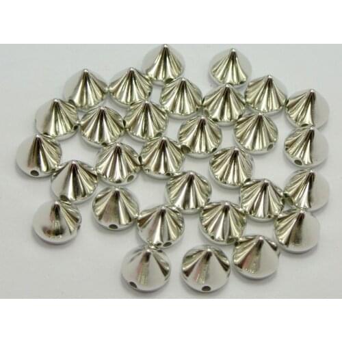 100 Silver Tone Metallic Rock Punk Spike Rivet Acrylic Beads 12X10mm