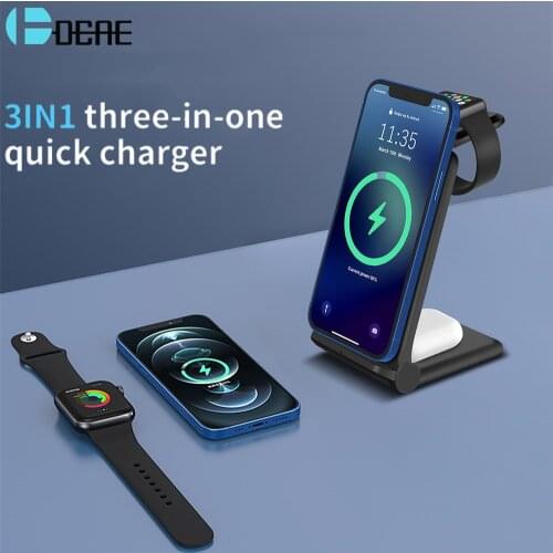 3 in 1 15W Qi Wireless Charger Stand For iPhone 12 11 X 8 Apple Watch Foldable Fast Charging Dock Station for Airpods Pro iWatch