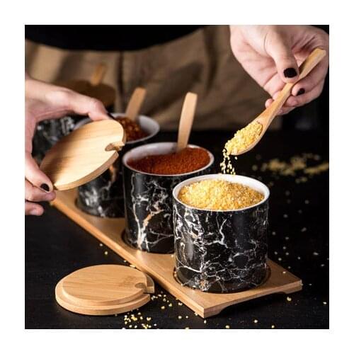 4pcs/set Nordic Ceramic Seasoning Box Set Jar Marble Pattern Seasoning bottle Kitchen Supplies Home Decor 2pcs/set, 3pcs/set