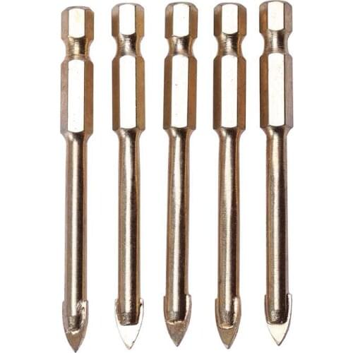 5 Pieces Of 6Mm Glass Drill Bit Set Tungsten Carbide Tip Ceramic Tile Cutter With 1/4 Inch Hex Handle Power Tool Accessories