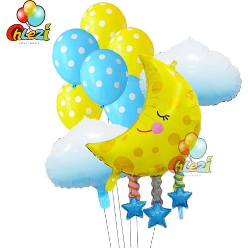 9pcs Rainbow Moon Pendant Foil Balloons 18inch Star Helium Balloon Sun Clouds Birthday Party Decorations Kids Toys Baby Shower