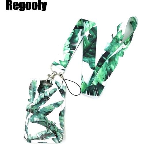 Banana Green Leaves Lanyard Credit Card ID Holder Bag Student Women Travel Card Cover Badge Car Keychain Decorations