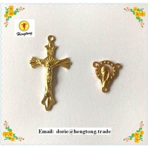 Free ship cheap 30 sets plated gold religious rosary parts & pendants catholic rosary Jesus cross& center piece