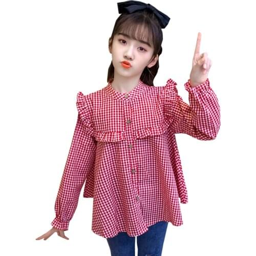 Girls Blouse Plaid Pattern Girl Shirts Long Sleeve Blouses Childrens For Girls Spring Autumn Teenage Clothes For Girls
