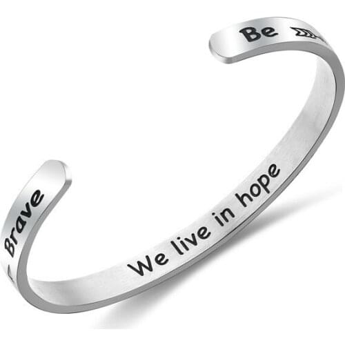 Inspiration Jewelry 6mm Stainless Steel Bracelets Bangles for Women Engrave Letter Cuff Bracelet femme acier inoxydable de luxe