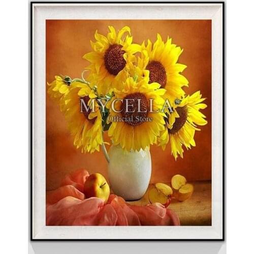 Flowers Needlework 5D DIY Diamond Painting Cross Stitch Full Round Rhinestone Sunflowers Diamond Embroidery Home Decor Mosaic