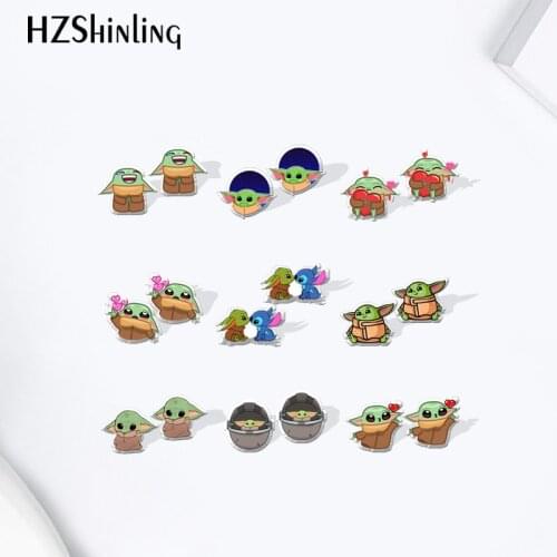 Baby Yoda Cartoon Acrylic Stud Earrings Resin Epoxy Ear Jewelry