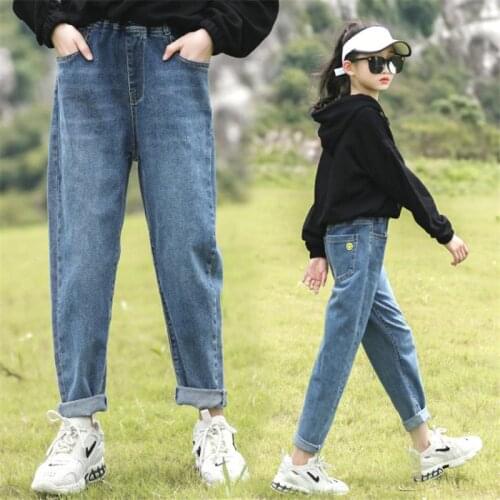 Kids Pants 2021 Spring Fashion School Teenage Girls Jeans for Girls Elastic High Waist Jeans 10 12 13 14 Years Children Trousers