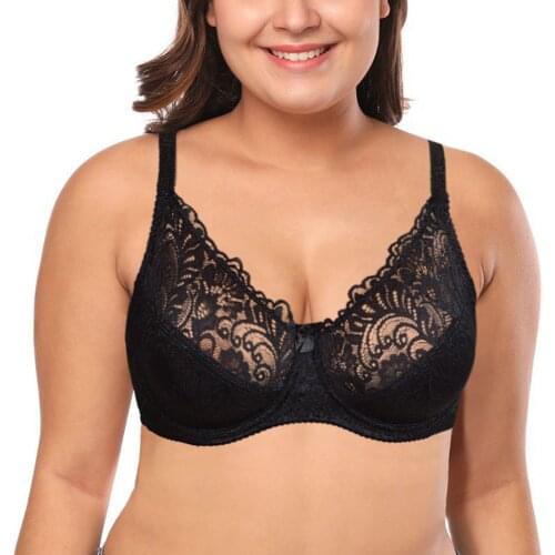 Dropshipping women lace bra perspective Sexy Lingerie Underwire Embroidery Floral Bralette 38 40 42 44 C D