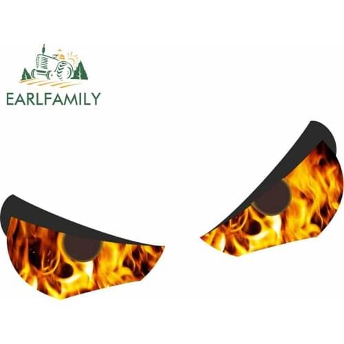 EARLFAMILY 13cm x 6.9cm Pair of Evil Eye Eyes In Real Orange Fire & Lightning-bolts for Motorbike Biker Helmet Car Sticker