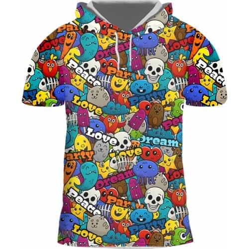 OGKB 3D Funny Print Hooded T Shirts Hipster Casual Abstract Anime Graffiti Short Sleeve Shirt Men Women Street Style Streetwear