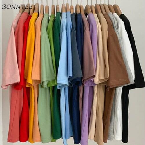 T-shirts Women Short Sleeve Summer Female Tees Top Loose Solid Ins Minimalist Casual Harajuku Multi Color All-match Fashion