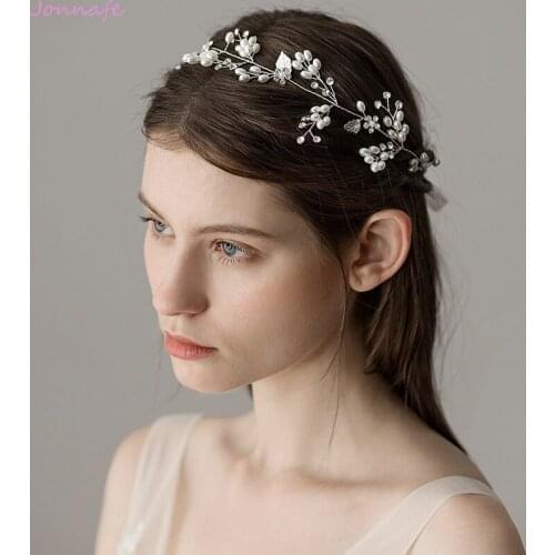 Jonnafe Fashion Silver Color Leaf Bridal Hair Vine Pearls Jewelry Handmade Flower Wedding Headpiece Women Hair Accessories