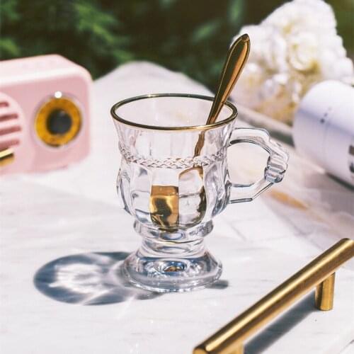 Classic Amber Embossed Glass Mini Goblet Restaurant Latte Coffee Cup with Afternoon Tea Cup Homestay