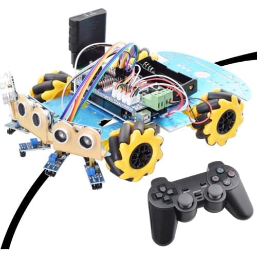 Line Tracking Obstacle Avoidance Mecanum Wheel Robot for Arduino Starter Kit Smart Car with PS2 RC Robotics Educational STEM Toy