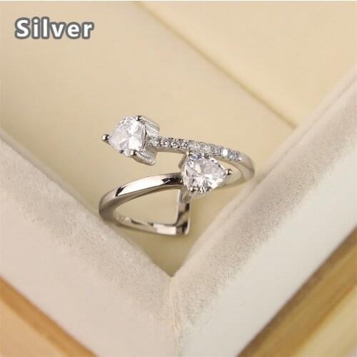 Korean fashion simple double heart-shaped ring S925 silver female diamond heart-shaped zircon creative personality open ring