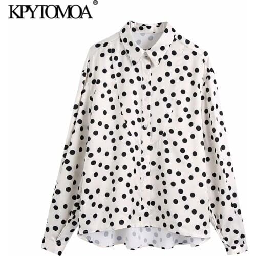 KPYTOMOA Women 2021 Fashion Polka Dot Loose Blouses Vintage Long Sleeve Button-up Female Shirts Chic Tops