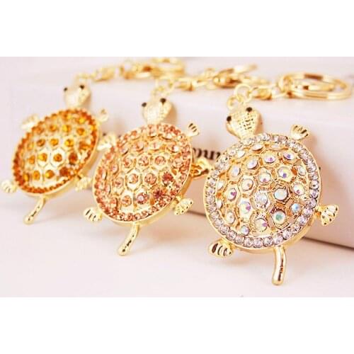 Korean-Style Creative Cute Crystal Turtle Car Key Chain Turtle Animal Metal Pendant Key Chain Gift